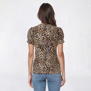 Womens AK Anne Klein Short Pleat Sleeve Crew Neck Leopard Blouse alternate view